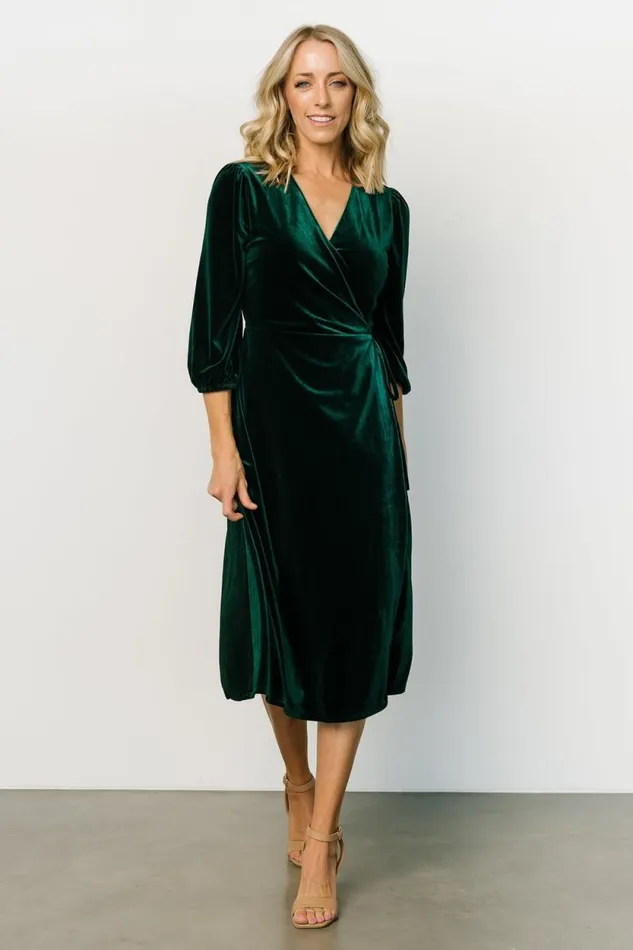 Women Beckinsale Velvet Wrap Dress Dark Green Baltic Born Midi Dresses Women Beckinsale Velvet Wrap Dress Dark Green Baltic Born Midi Dresses