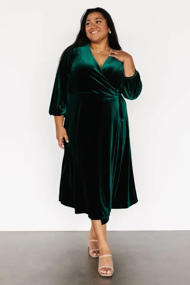 Women Beckinsale Velvet Wrap Dress Dark Green Baltic Born Midi Dresses Women Beckinsale Velvet Wrap Dress Dark Green Baltic Born Midi Dresses