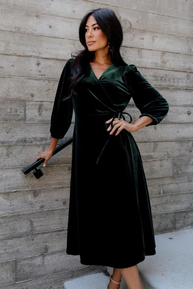 Women Beckinsale Velvet Wrap Dress Dark Green Baltic Born Midi Dresses Women Beckinsale Velvet Wrap Dress Dark Green Baltic Born Midi Dresses
