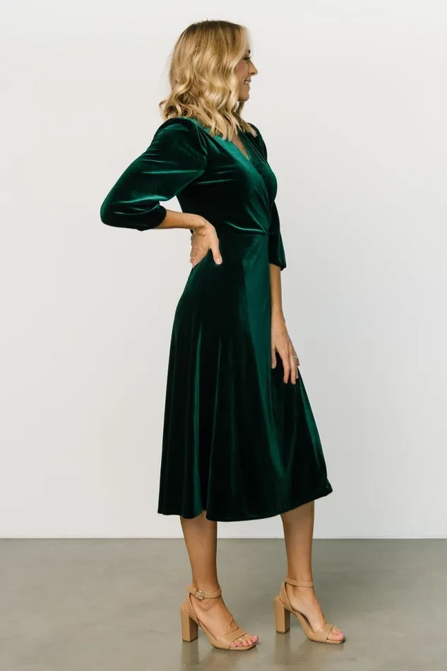 Women Beckinsale Velvet Wrap Dress Dark Green Baltic Born Midi Dresses Women Beckinsale Velvet Wrap Dress Dark Green Baltic Born Midi Dresses