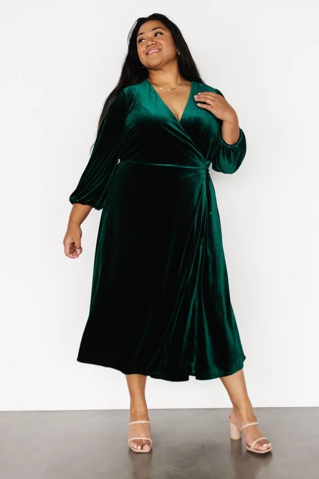 Women Beckinsale Velvet Wrap Dress Dark Green Baltic Born Midi Dresses Women Beckinsale Velvet Wrap Dress Dark Green Baltic Born Midi Dresses