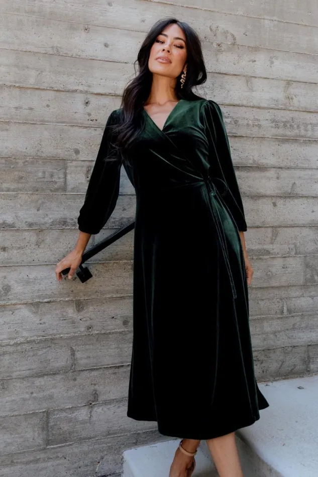 Women Beckinsale Velvet Wrap Dress Dark Green Baltic Born Midi Dresses Women Beckinsale Velvet Wrap Dress Dark Green Baltic Born Midi Dresses