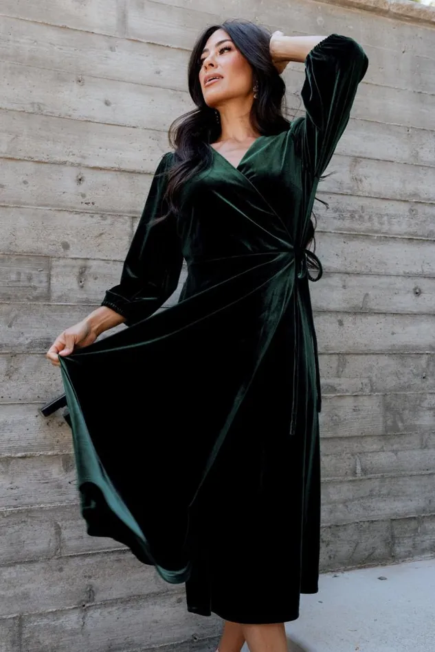 Women Beckinsale Velvet Wrap Dress Dark Green Baltic Born Midi Dresses Women Beckinsale Velvet Wrap Dress Dark Green Baltic Born Midi Dresses