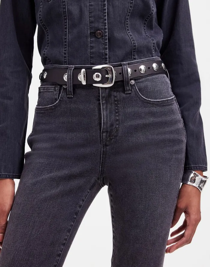 Women Belts Madewell Studded Western Belt True Black Multi