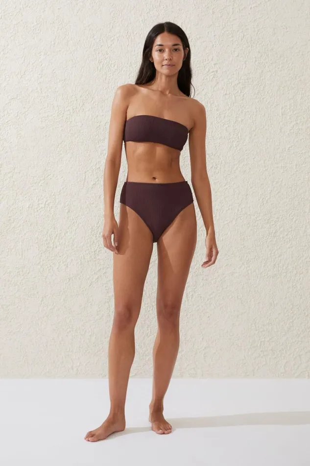 Women Bikinis Cotton On Bandeau Bikini Top Willow Brown Crinkle