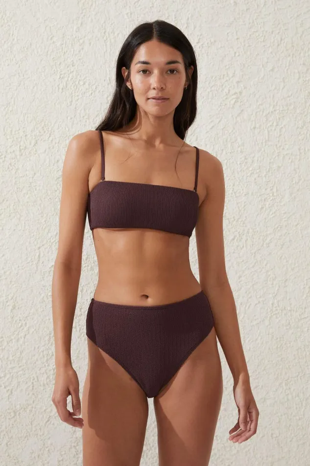 Women Bikinis Cotton On Bandeau Bikini Top Willow Brown Crinkle