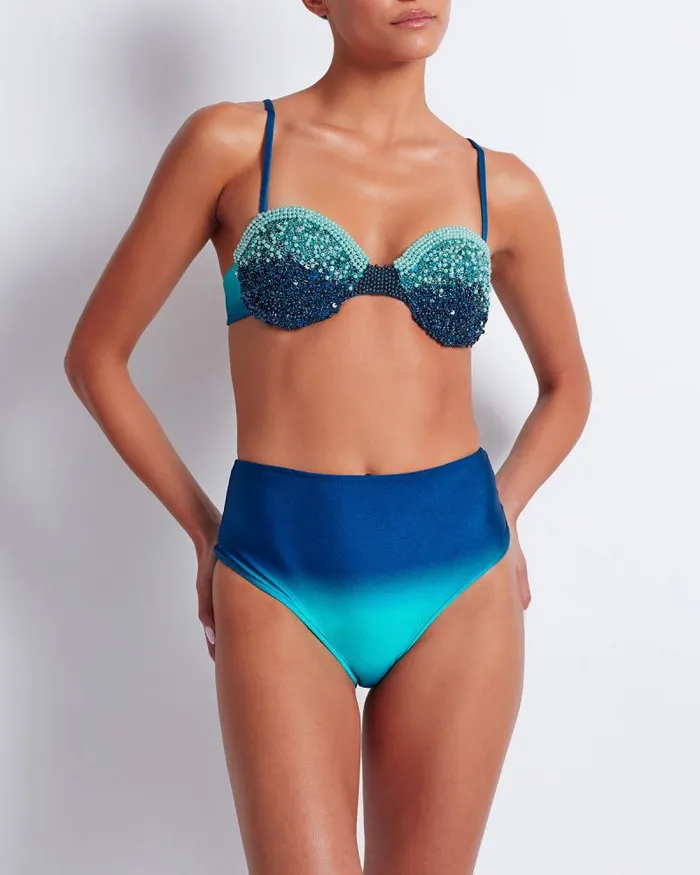 Women Bikinis PatBO HANDBEADED OMBRE BIKINI TOP FINAL SALE High Tide