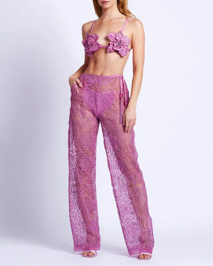 Women Bikinis PatBO Metallic Jersey Orchid Bralette Lilac