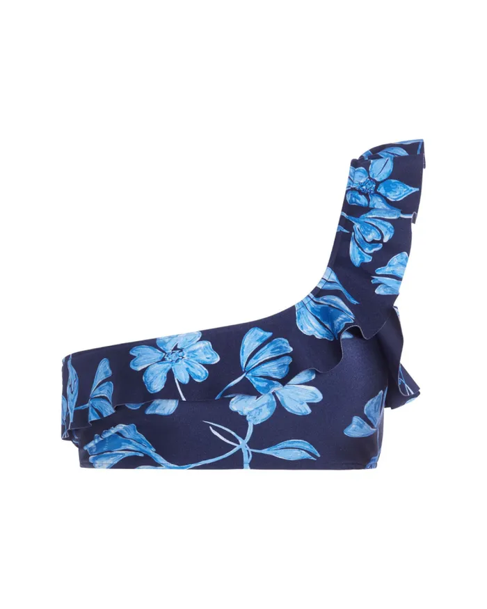 Women Bikinis PatBO Nightflower One Shoulder Bikini Top FINAL SALE Indigo