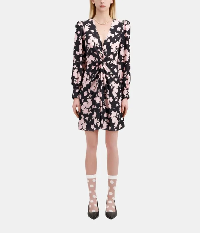 Women Black And Pink Floral Print Dress With Draping THE KOOPLES Dresses and Jumpsuits Women Black And Pink Floral Print Dress With Draping THE KOOPLES Dresses and Jumpsuits