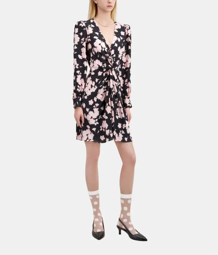 Women Black And Pink Floral Print Dress With Draping THE KOOPLES Dresses and Jumpsuits Women Black And Pink Floral Print Dress With Draping THE KOOPLES Dresses and Jumpsuits