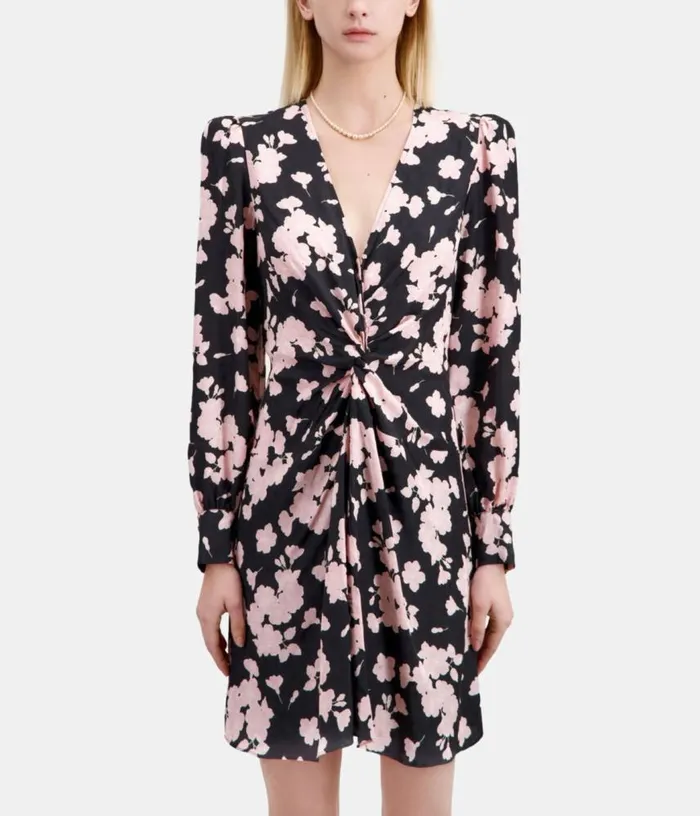Women Black And Pink Floral Print Dress With Draping THE KOOPLES Dresses and Jumpsuits Women Black And Pink Floral Print Dress With Draping THE KOOPLES Dresses and Jumpsuits