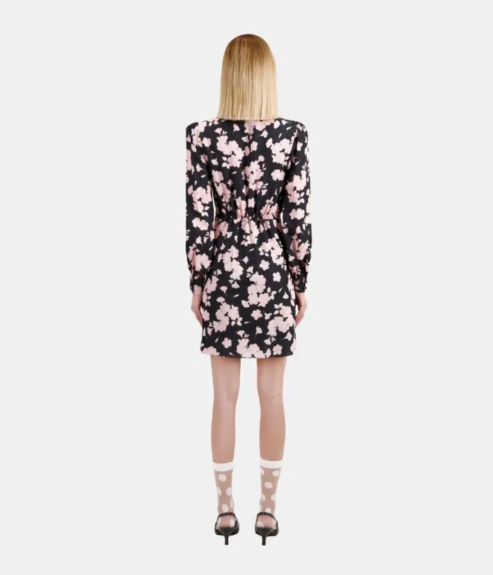 Women Black And Pink Floral Print Dress With Draping THE KOOPLES Dresses and Jumpsuits Women Black And Pink Floral Print Dress With Draping THE KOOPLES Dresses and Jumpsuits