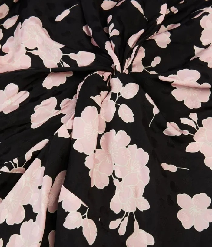 Women Black And Pink Floral Print Dress With Draping THE KOOPLES Dresses and Jumpsuits Women Black And Pink Floral Print Dress With Draping THE KOOPLES Dresses and Jumpsuits