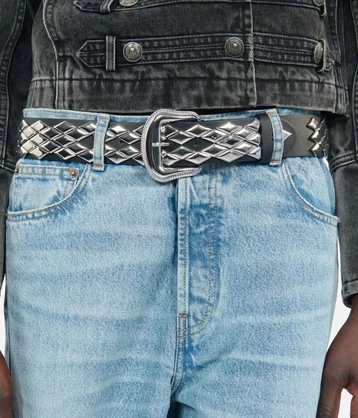 Women Black Leather Belt With Studs THE KOOPLES Belts