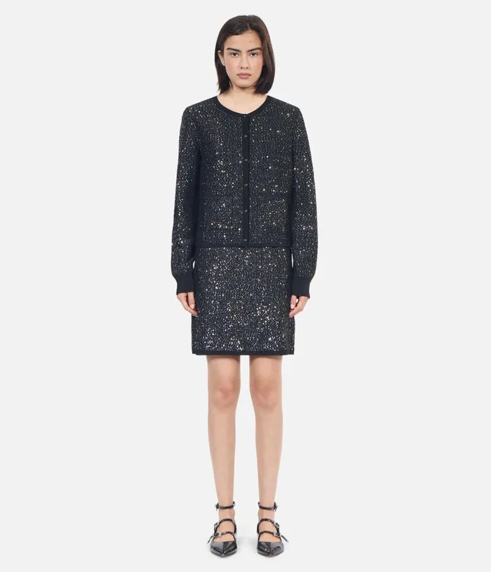 Women Black Sequined Knit Cardigan THE KOOPLES Sweaters