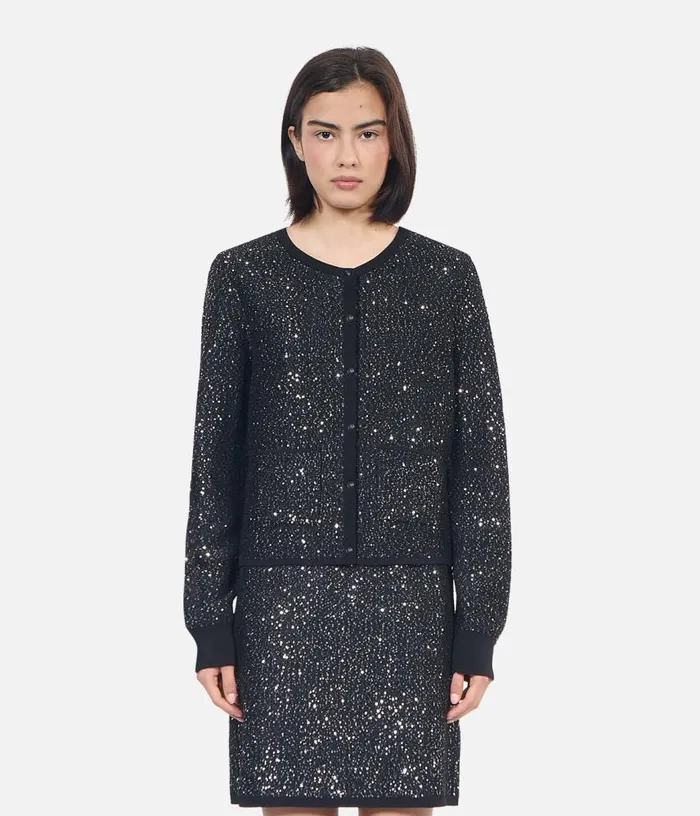 Women Black Sequined Knit Cardigan THE KOOPLES Sweaters