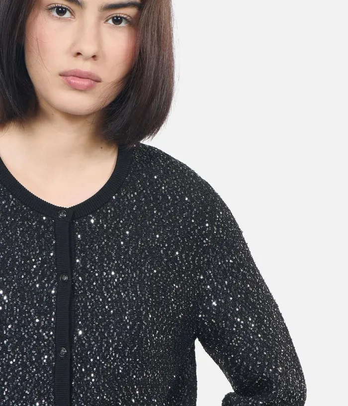 Women Black Sequined Knit Cardigan THE KOOPLES Sweaters