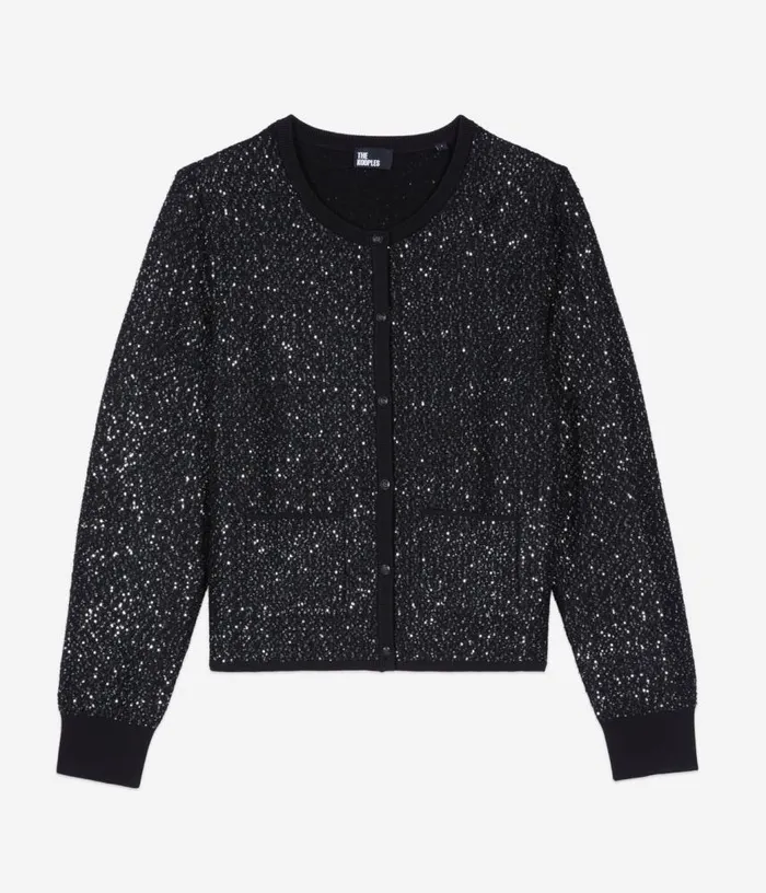 Women Black Sequined Knit Cardigan THE KOOPLES Sweaters