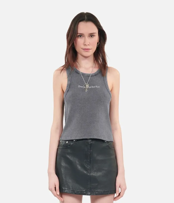 Women Black Tank Top With Dangerous But Fun Serigraphy THE KOOPLES Tshirts