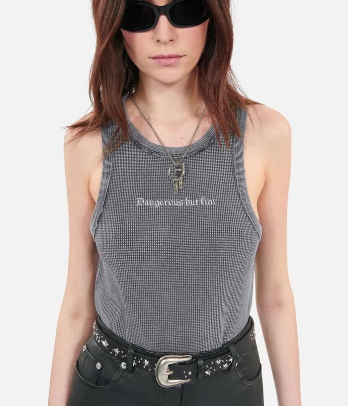 Women Black Tank Top With Dangerous But Fun Serigraphy THE KOOPLES Tshirts