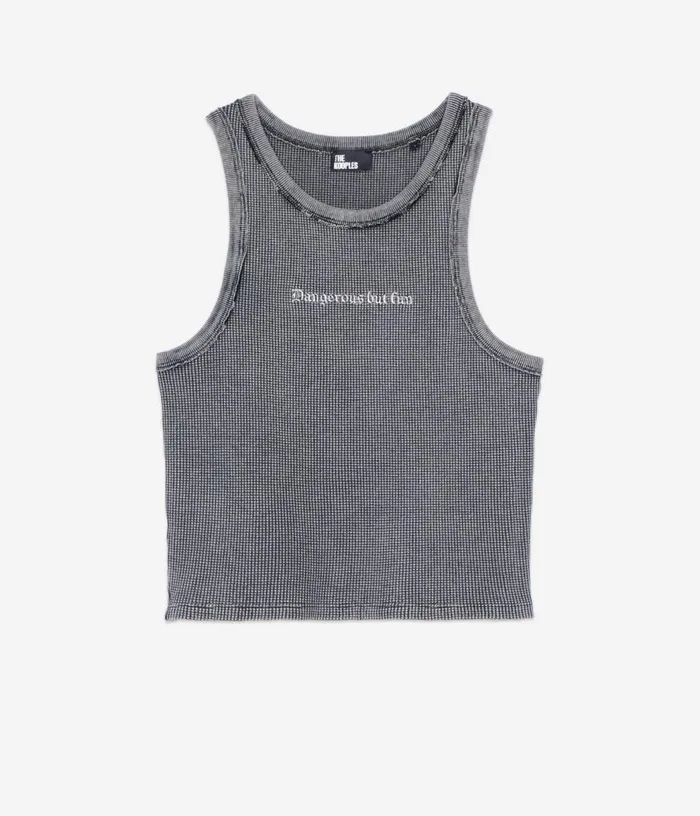 Women Black Tank Top With Dangerous But Fun Serigraphy THE KOOPLES Tshirts