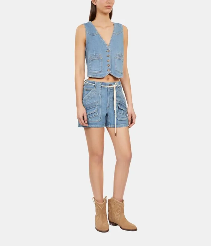 Women Blue Denim Waistcoat THE KOOPLES Coats and Jackets