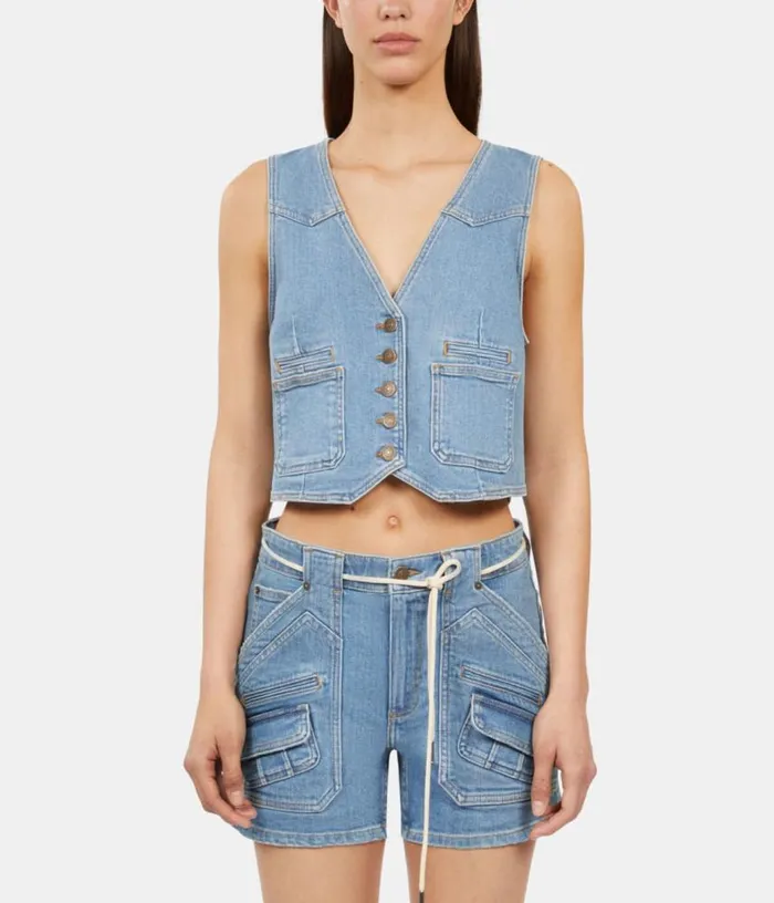 Women Blue Denim Waistcoat THE KOOPLES Coats and Jackets