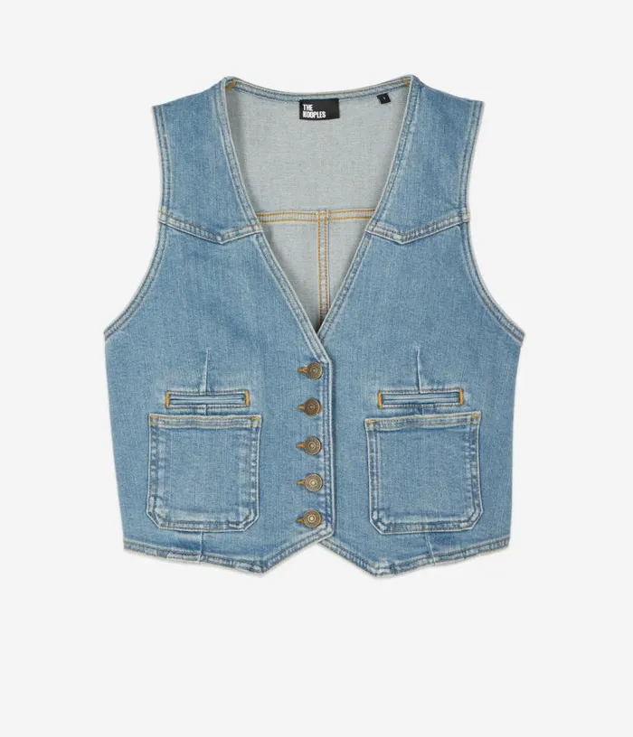 Women Blue Denim Waistcoat THE KOOPLES Coats and Jackets