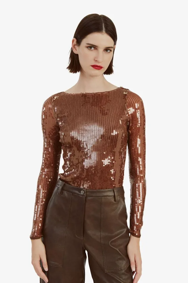 Women Bodysuits Bardot Brenna Sequin Bodysuit In Chocolate Chocolate Women Bodysuits Bardot Brenna Sequin Bodysuit In Chocolate Chocolate