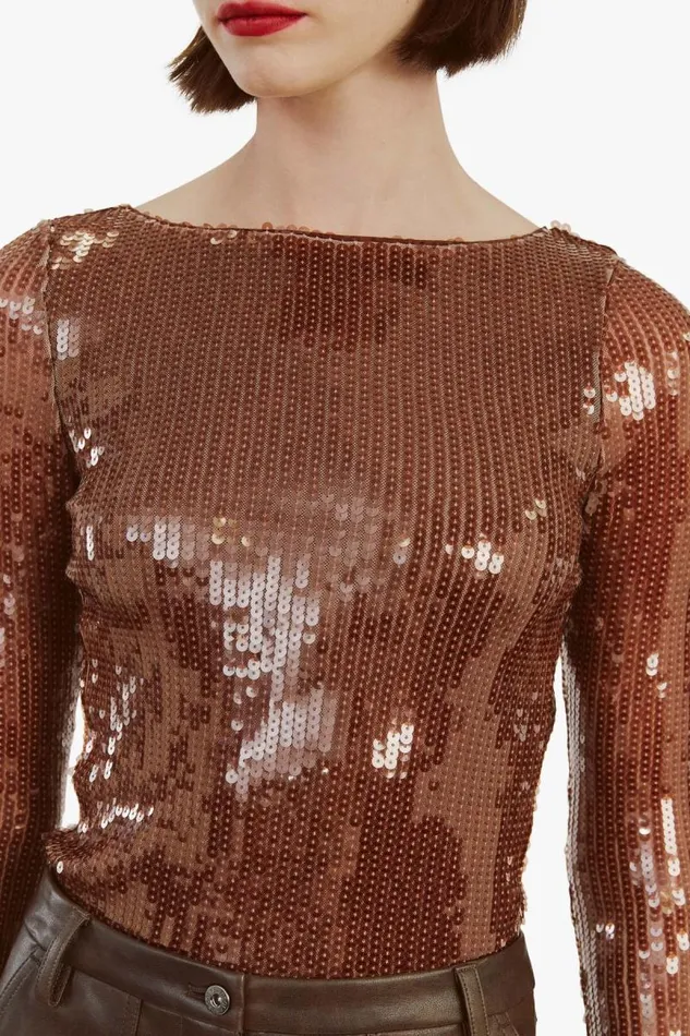 Women Bodysuits Bardot Brenna Sequin Bodysuit In Chocolate Chocolate Women Bodysuits Bardot Brenna Sequin Bodysuit In Chocolate Chocolate