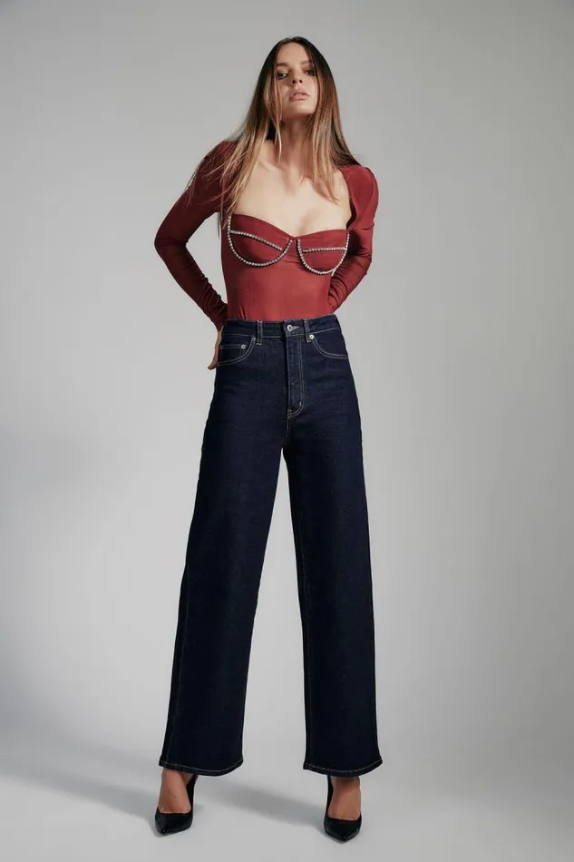 Women Bodysuits Bardot Carter Diamante Bodysuit In Burgundy Burgundy