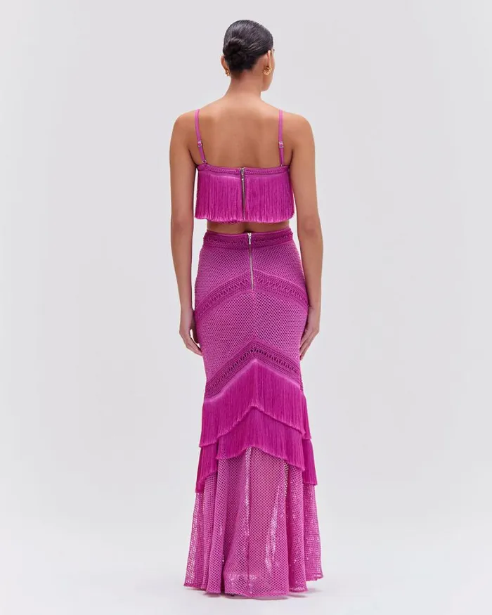 Women Bottoms PatBO Fringe Maxi Skirt Cerise