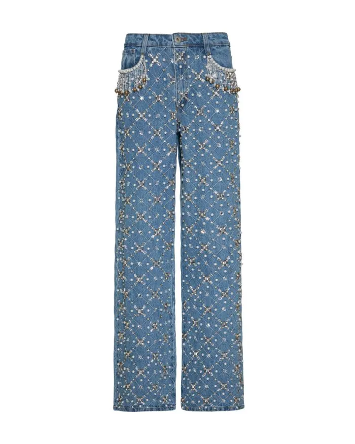 Women Bottoms PatBO HANDBEADED HIGH WAIST JEANS FINAL SALE Denim