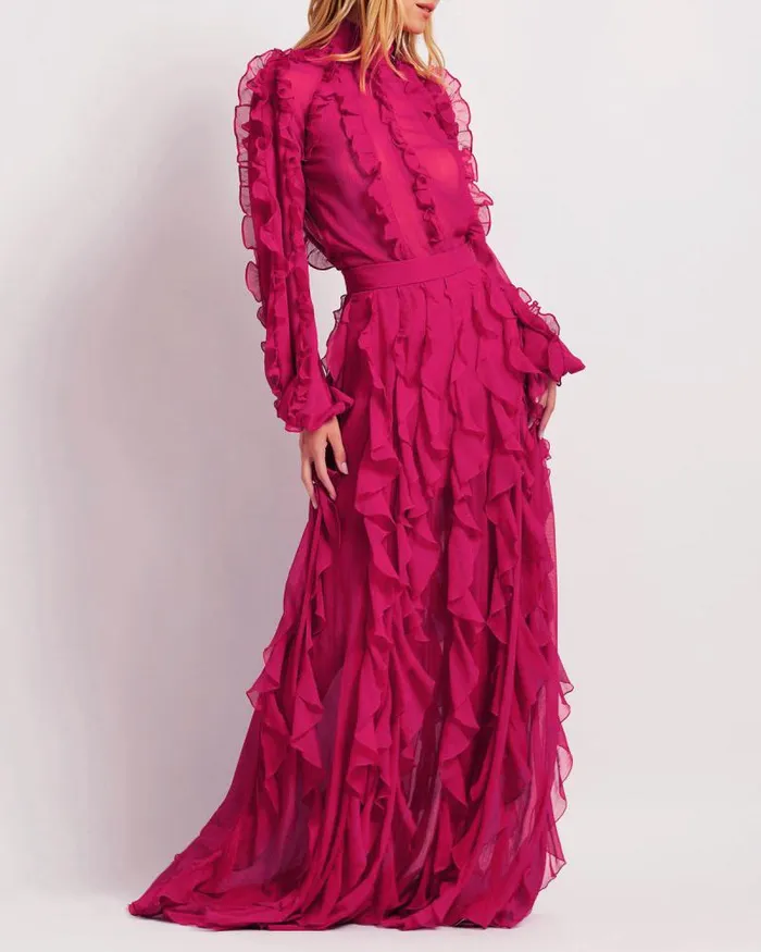 Women Bottoms PatBO Ruffle Maxi Skirt FINAL SALE Fuchsia