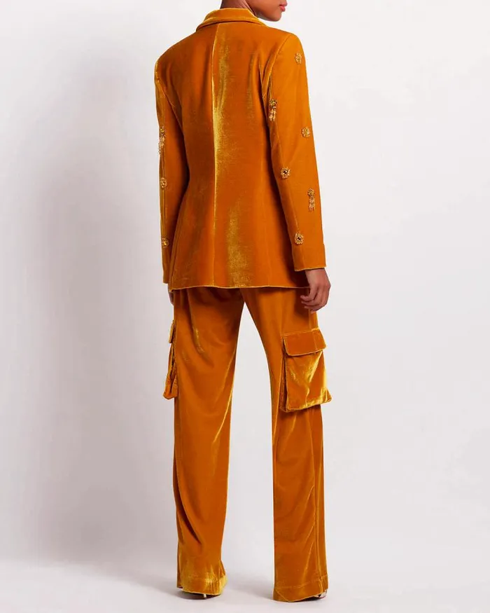 Women Bottoms PatBO Velvet Cargo Pants FINAL SALE Mustard