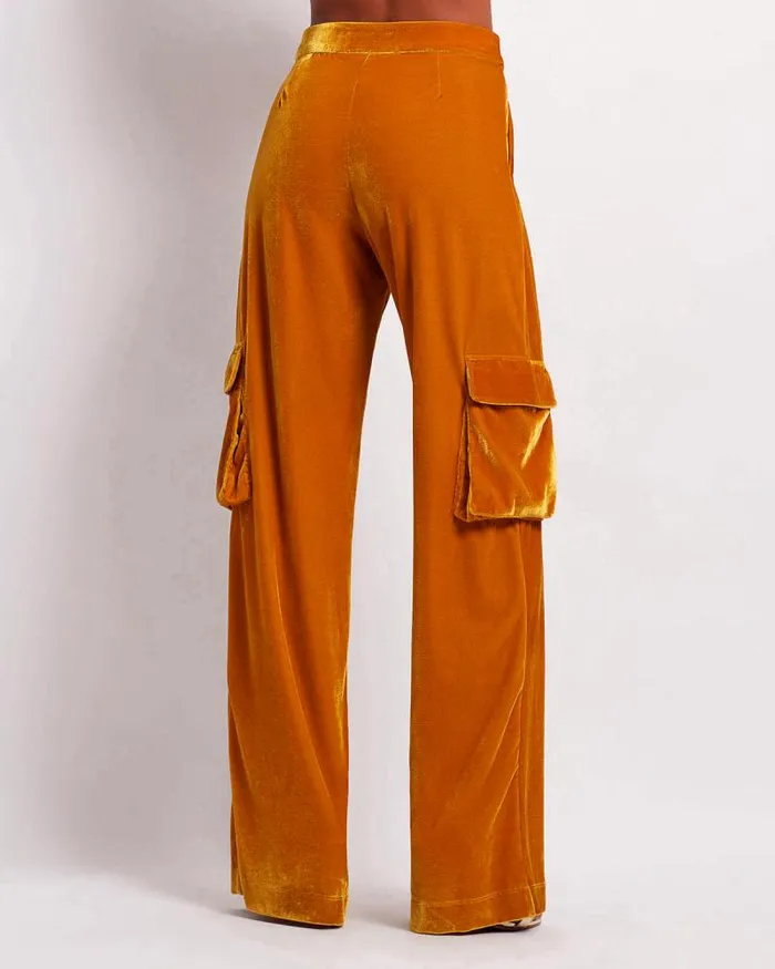 Women Bottoms PatBO Velvet Cargo Pants FINAL SALE Mustard