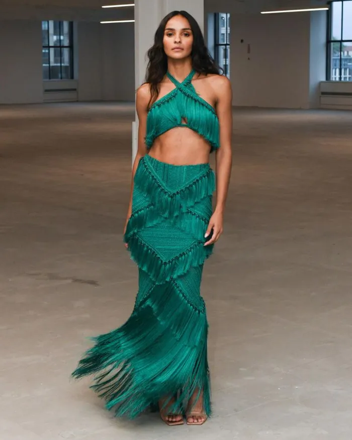 Women Bottoms PatBO Woven Fringe Trim Maxi Skirt FINAL SALE Jade