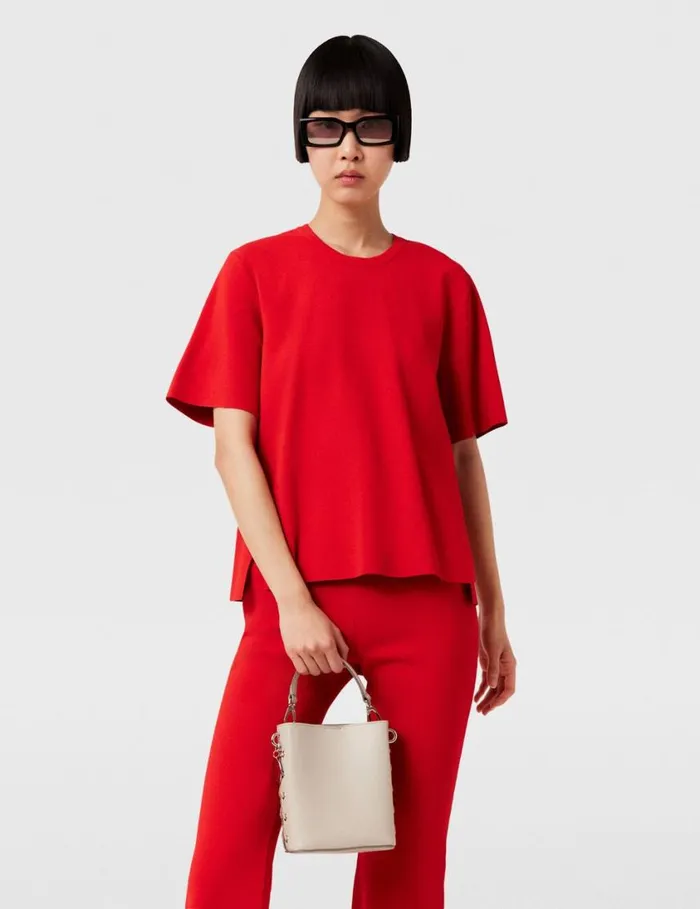 Women Boxy Short Sleeve Tshirt Lipstick Red Stella McCartney Knitwear