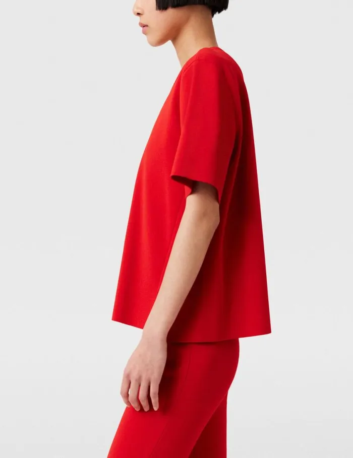Women Boxy Short Sleeve Tshirt Lipstick Red Stella McCartney Knitwear