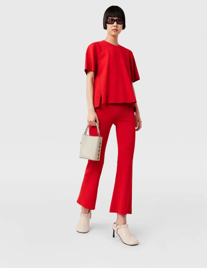Women Boxy Short Sleeve Tshirt Lipstick Red Stella McCartney Knitwear