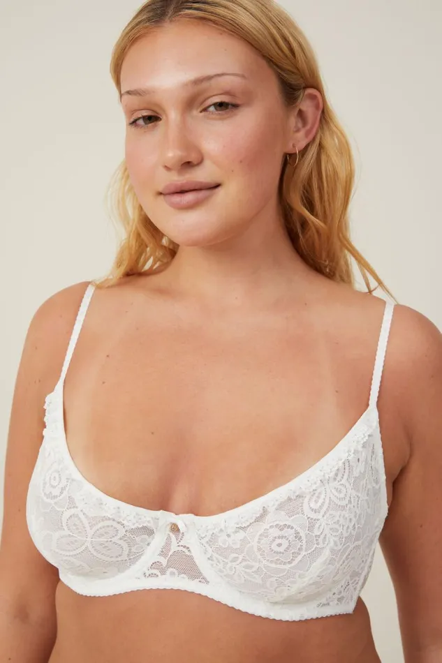 Women Bras Cotton On Butterfly Lace Underwire Bra Cream