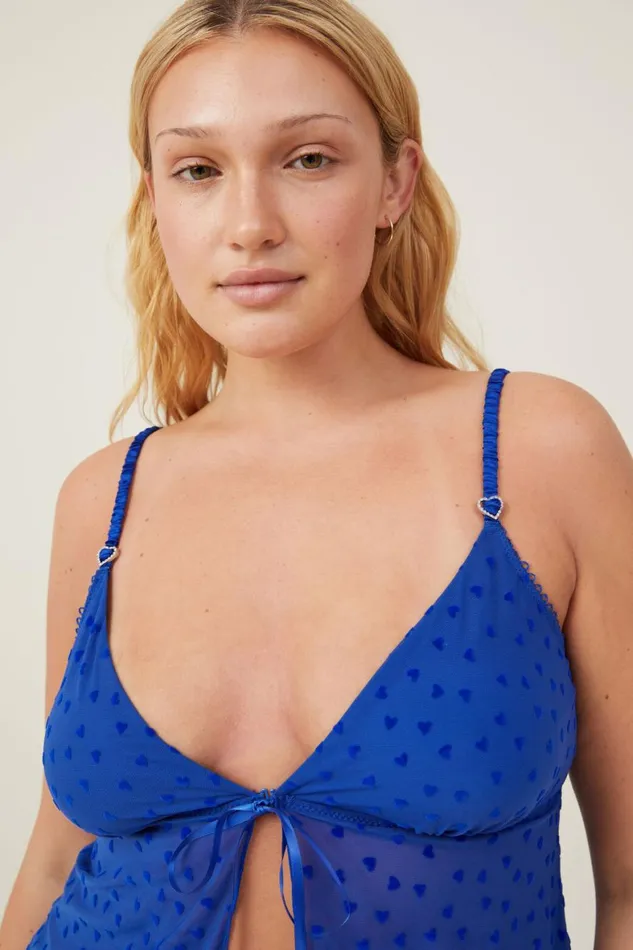 Women Bras Cotton On Sasha Flocking Mesh Longline Bralette Lapis Blue