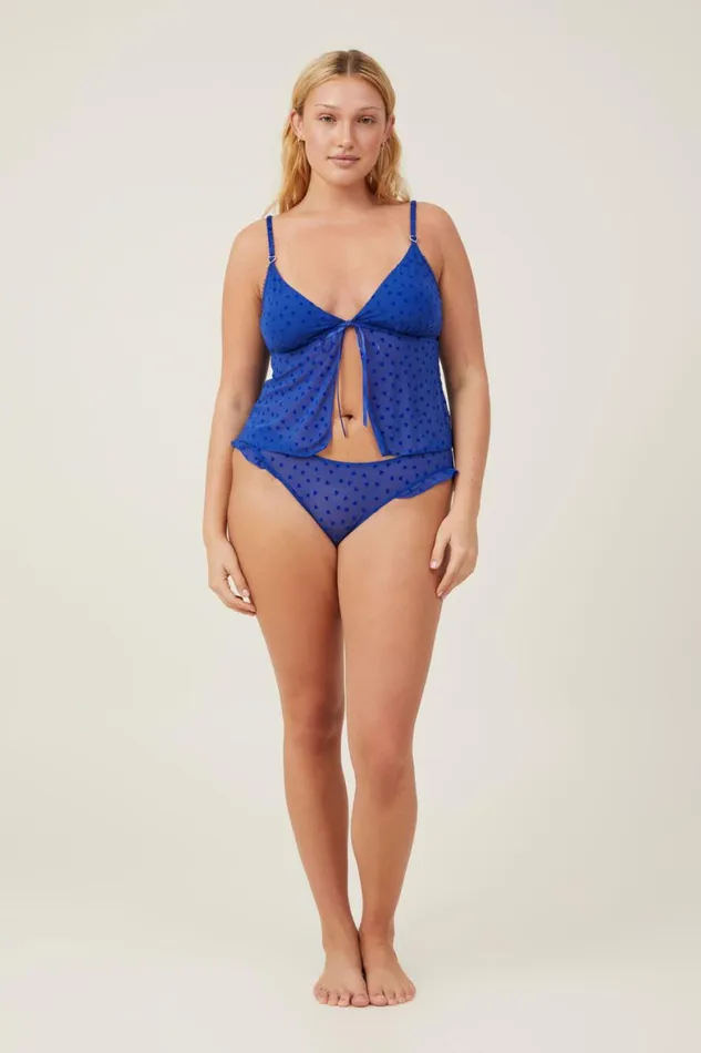 Women Bras Cotton On Sasha Flocking Mesh Longline Bralette Lapis Blue