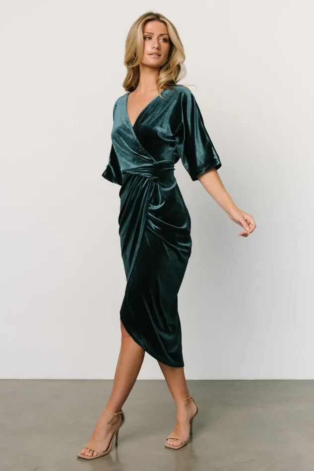 Women Brendyn Ruched Velvet Dress Jade Baltic Born Midi Dresses