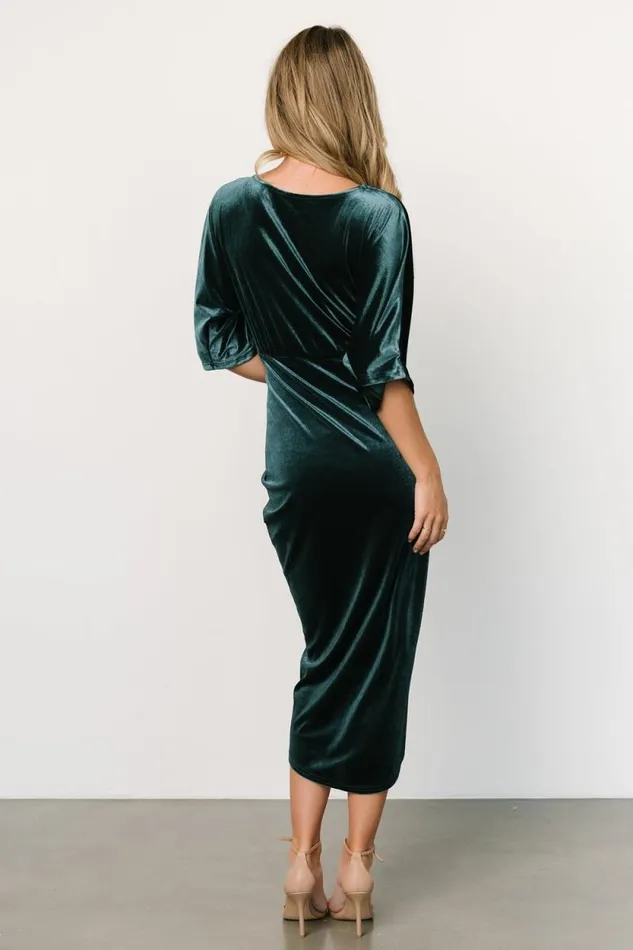 Women Brendyn Ruched Velvet Dress Jade Baltic Born Midi Dresses