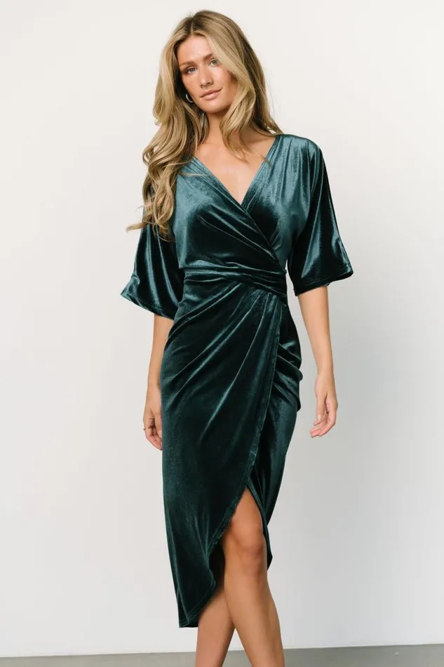 Women Brendyn Ruched Velvet Dress Jade Baltic Born Midi Dresses