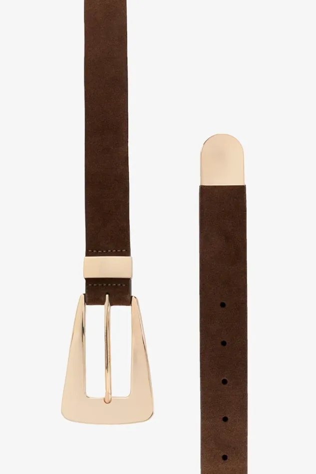 Women BROOKLYN Suede Belt Brown and Gold LAMARQUE Belts Women BROOKLYN Suede Belt Brown and Gold LAMARQUE Belts