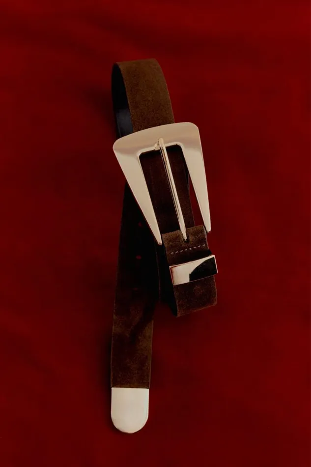 Women BROOKLYN Suede Belt Brown and Gold LAMARQUE Belts Women BROOKLYN Suede Belt Brown and Gold LAMARQUE Belts