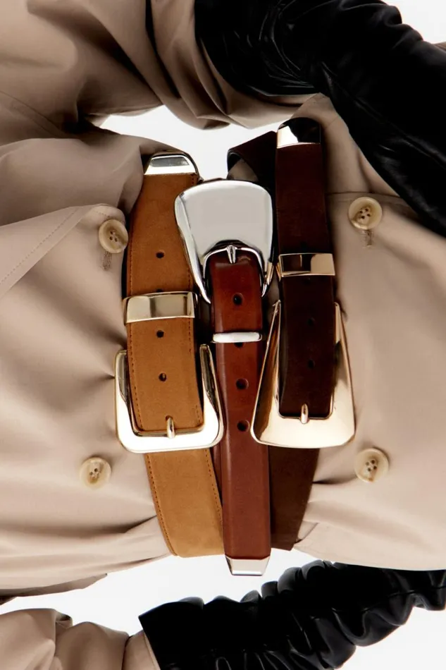 Women BROOKLYN Suede Belt Brown and Gold LAMARQUE Belts Women BROOKLYN Suede Belt Brown and Gold LAMARQUE Belts